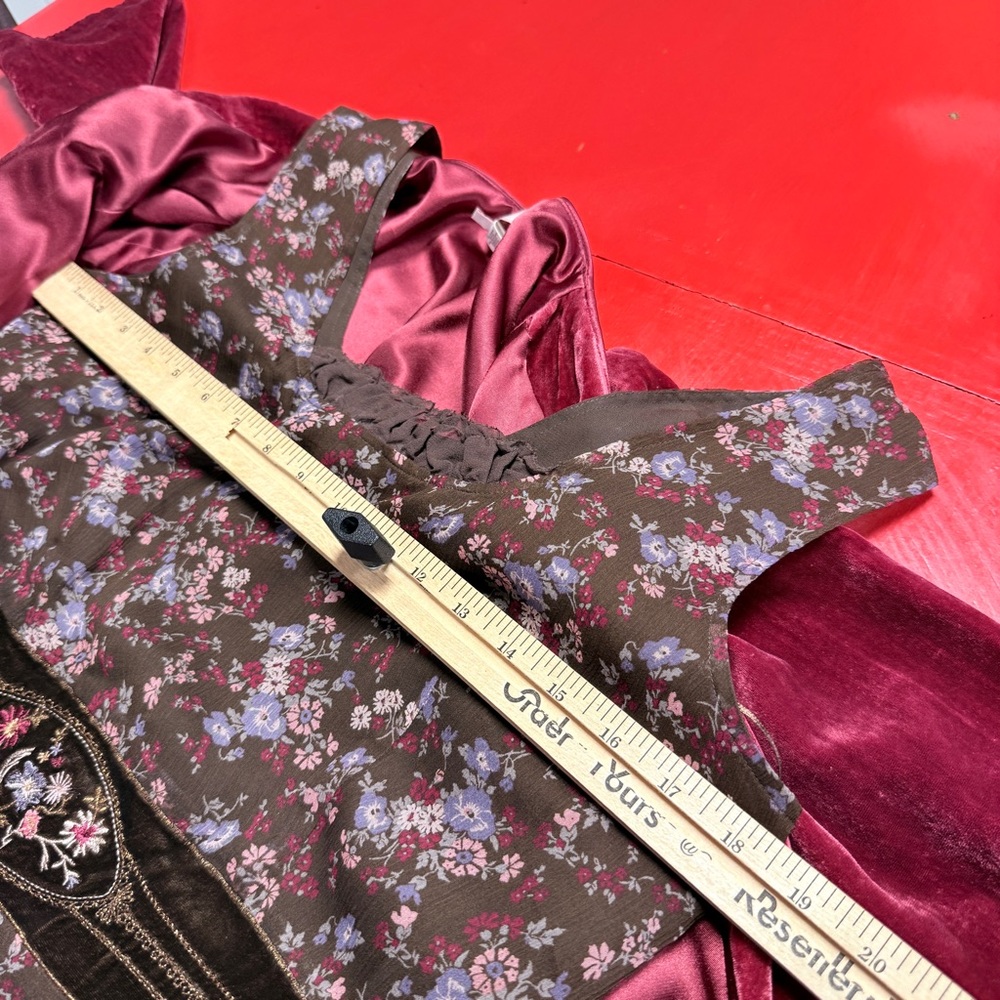 INTUITIONS WINE VELVET JACKET AND BROWN FLORAL TANK CAMISOLE TOP side zipper - Picture 2 of 8